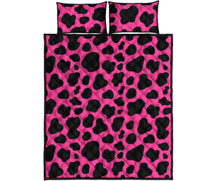 Black And Hot Pink Cow Print Quilt Bed Set