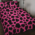 Black And Hot Pink Cow Print Quilt Bed Set