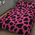 Black And Hot Pink Cow Print Quilt Bed Set