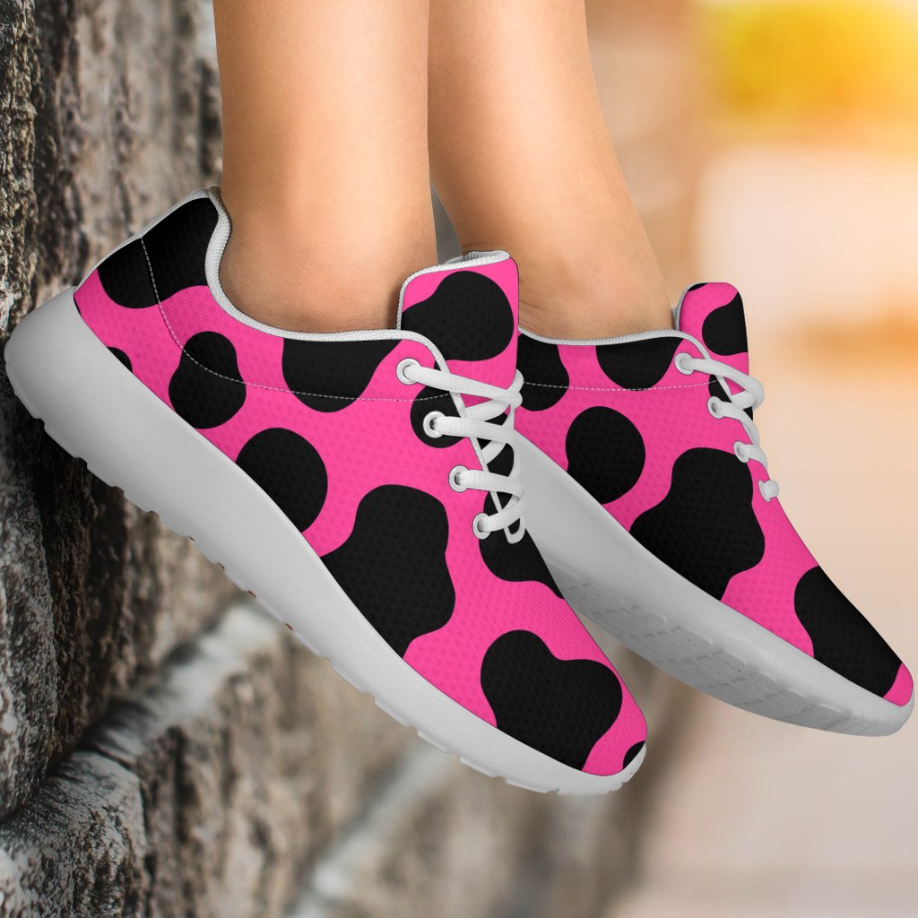 Black And Hot Pink Cow Print Sport Shoes GearFrost