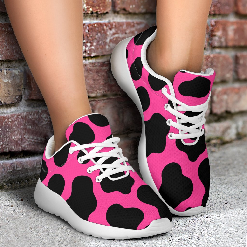 Black And Hot Pink Cow Print Sport Shoes GearFrost