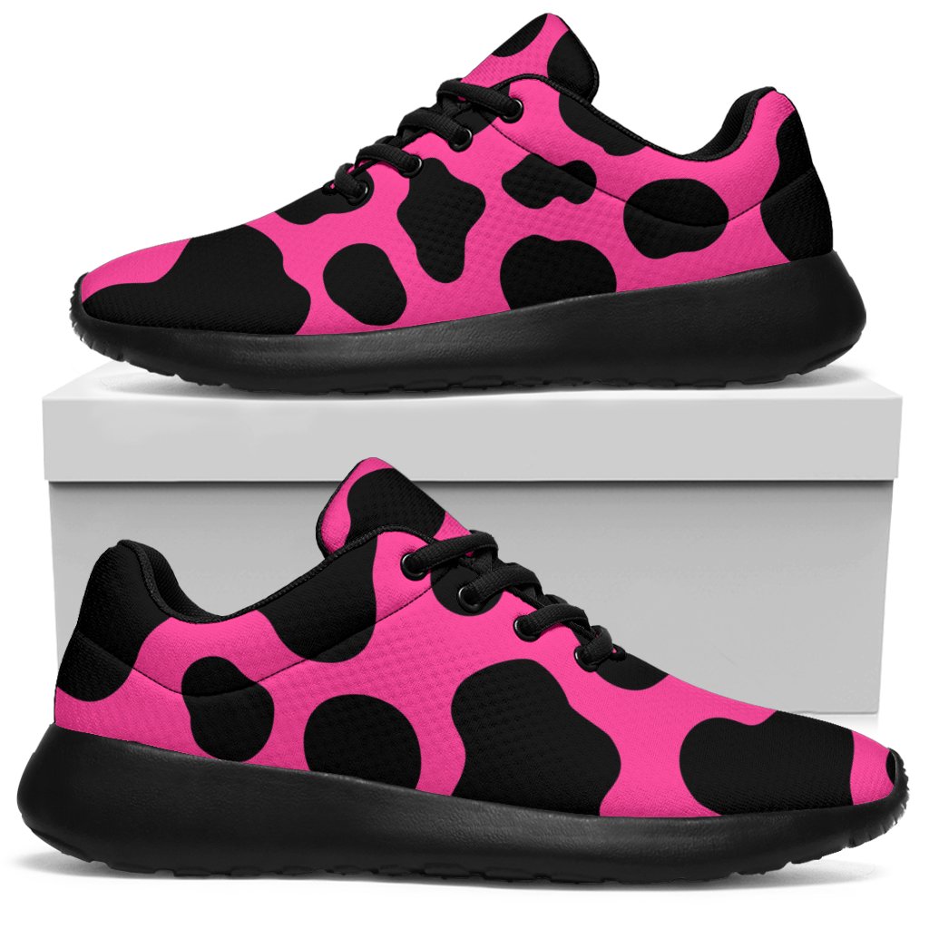 Black And Hot Pink Cow Print Sport Shoes GearFrost