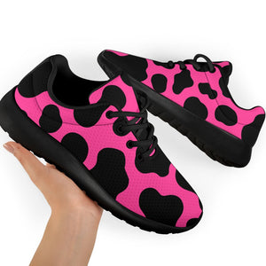 Black And Hot Pink Cow Print Sport Shoes GearFrost