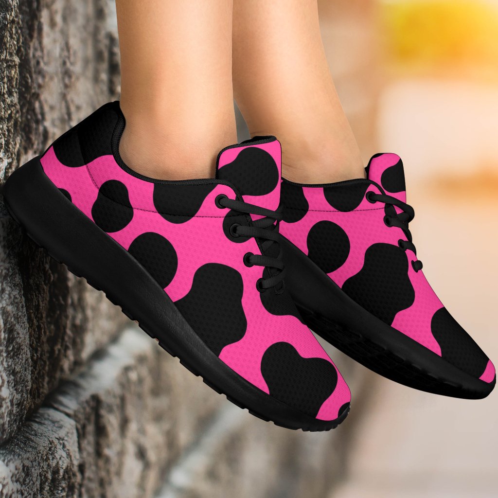 Black And Hot Pink Cow Print Sport Shoes GearFrost