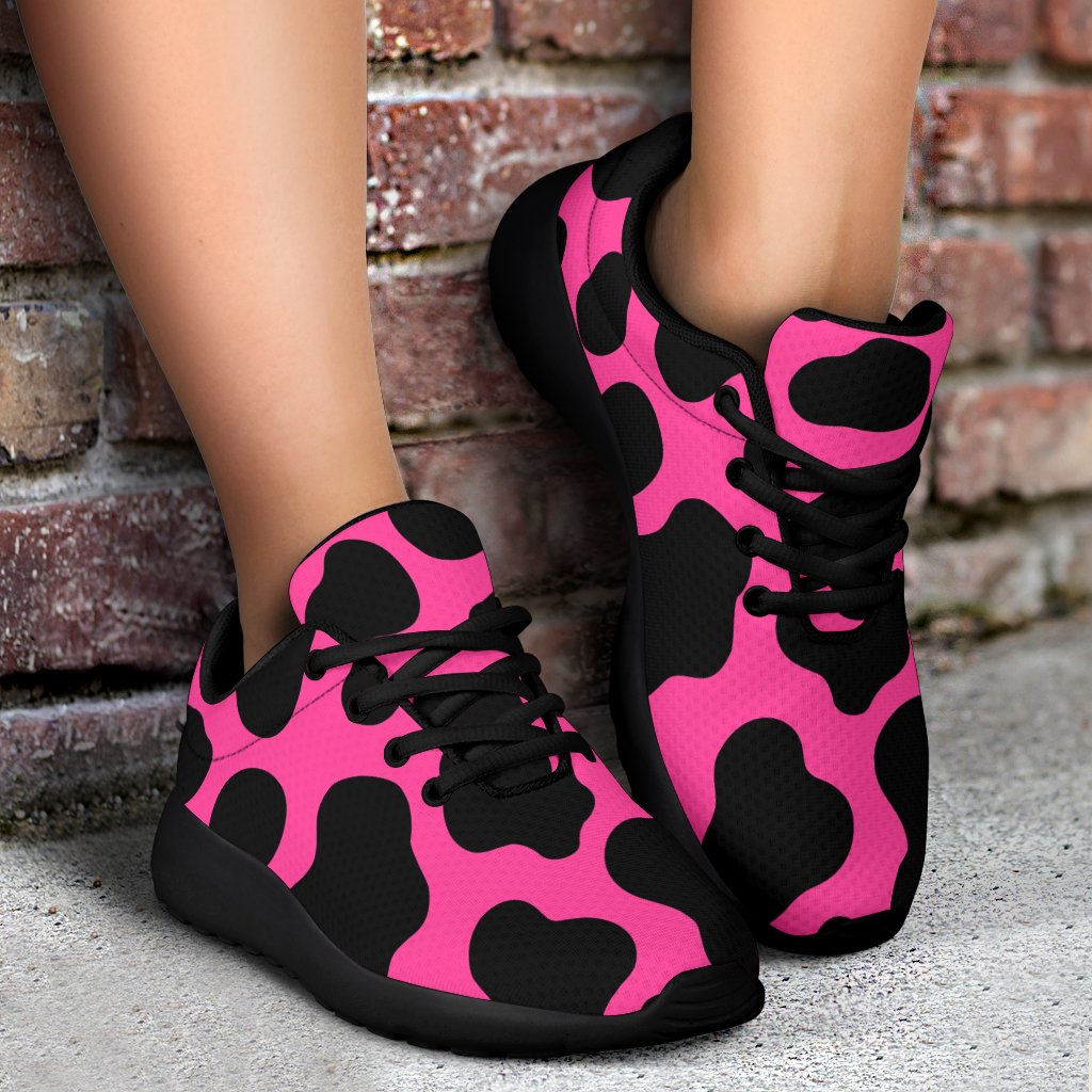 Black And Hot Pink Cow Print Sport Shoes GearFrost