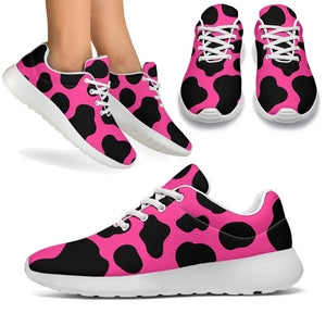 Black And Hot Pink Cow Print Sport Shoes GearFrost