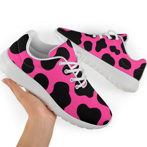 Black And Hot Pink Cow Print Sport Shoes GearFrost