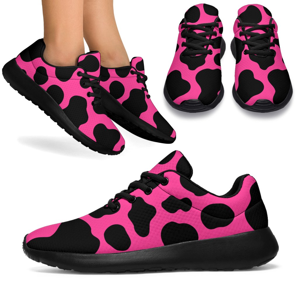 Black And Hot Pink Cow Print Sport Shoes GearFrost