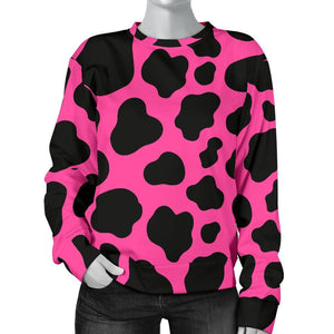 Black And Hot Pink Cow Print Women's Crewneck Sweatshirt GearFrost