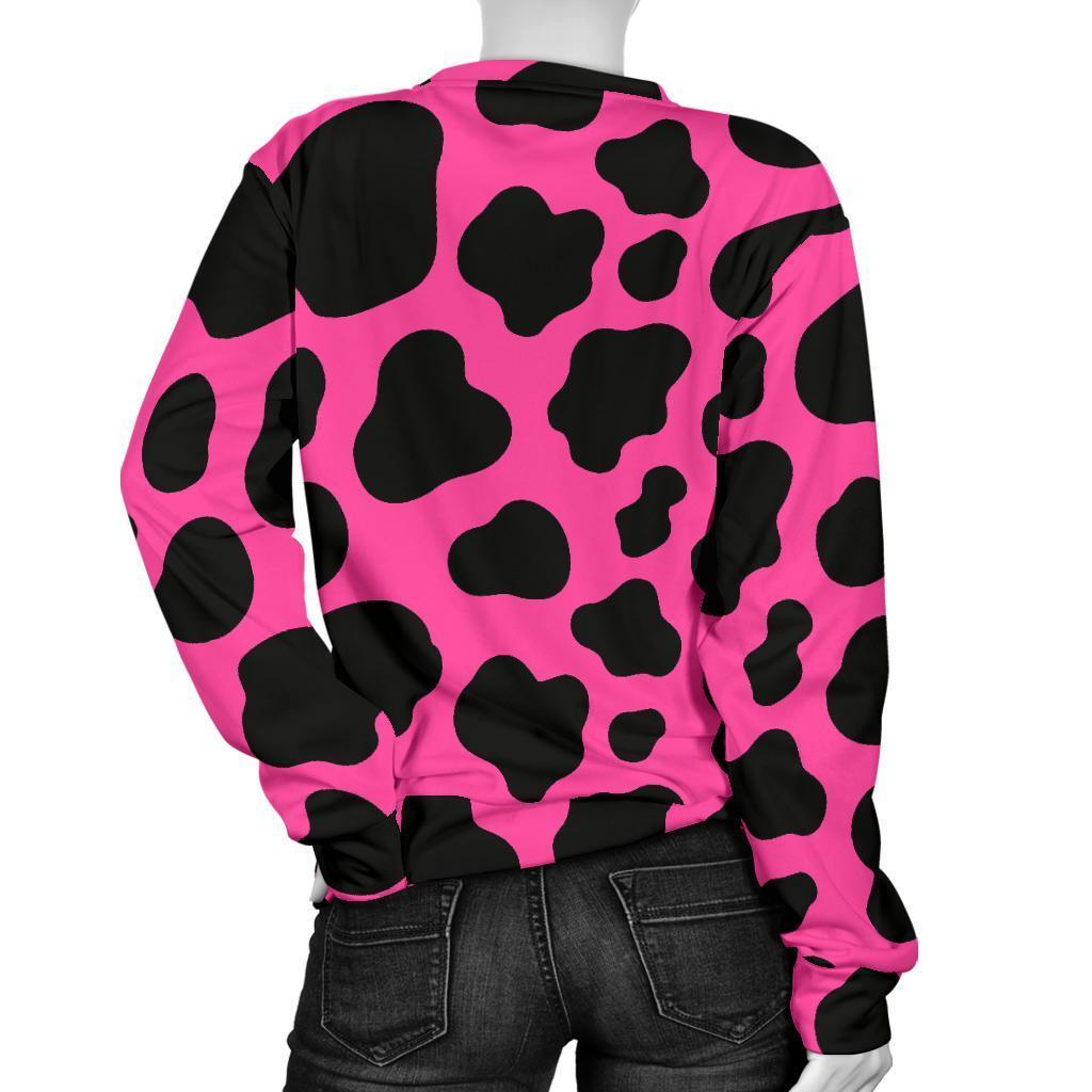 Black And Hot Pink Cow Print Women's Crewneck Sweatshirt GearFrost