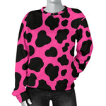 Black And Hot Pink Cow Print Women's Crewneck Sweatshirt GearFrost