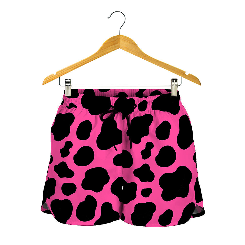 Black And Hot Pink Cow Print Women's Shorts