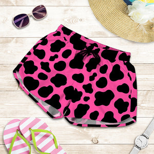 Black And Hot Pink Cow Print Women's Shorts