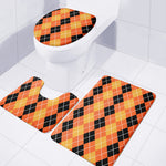 Black And Orange Argyle Pattern Print 3 Piece Bath Mat Set