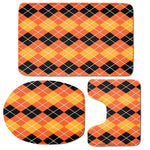 Black And Orange Argyle Pattern Print 3 Piece Bath Mat Set