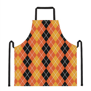 Black And Orange Argyle Pattern Print Apron