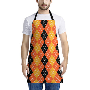 Black And Orange Argyle Pattern Print Apron