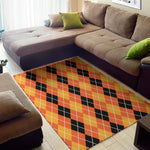 Black And Orange Argyle Pattern Print Area Rug