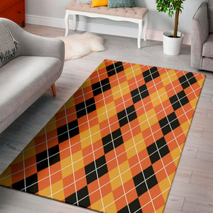 Black And Orange Argyle Pattern Print Area Rug