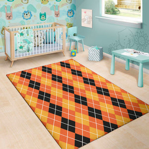 Black And Orange Argyle Pattern Print Area Rug