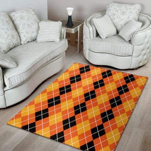 Black And Orange Argyle Pattern Print Area Rug