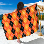 Black And Orange Argyle Pattern Print Beach Sarong Wrap