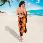 Black And Orange Argyle Pattern Print Beach Sarong Wrap