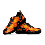 Black And Orange Argyle Pattern Print Black Sneakers