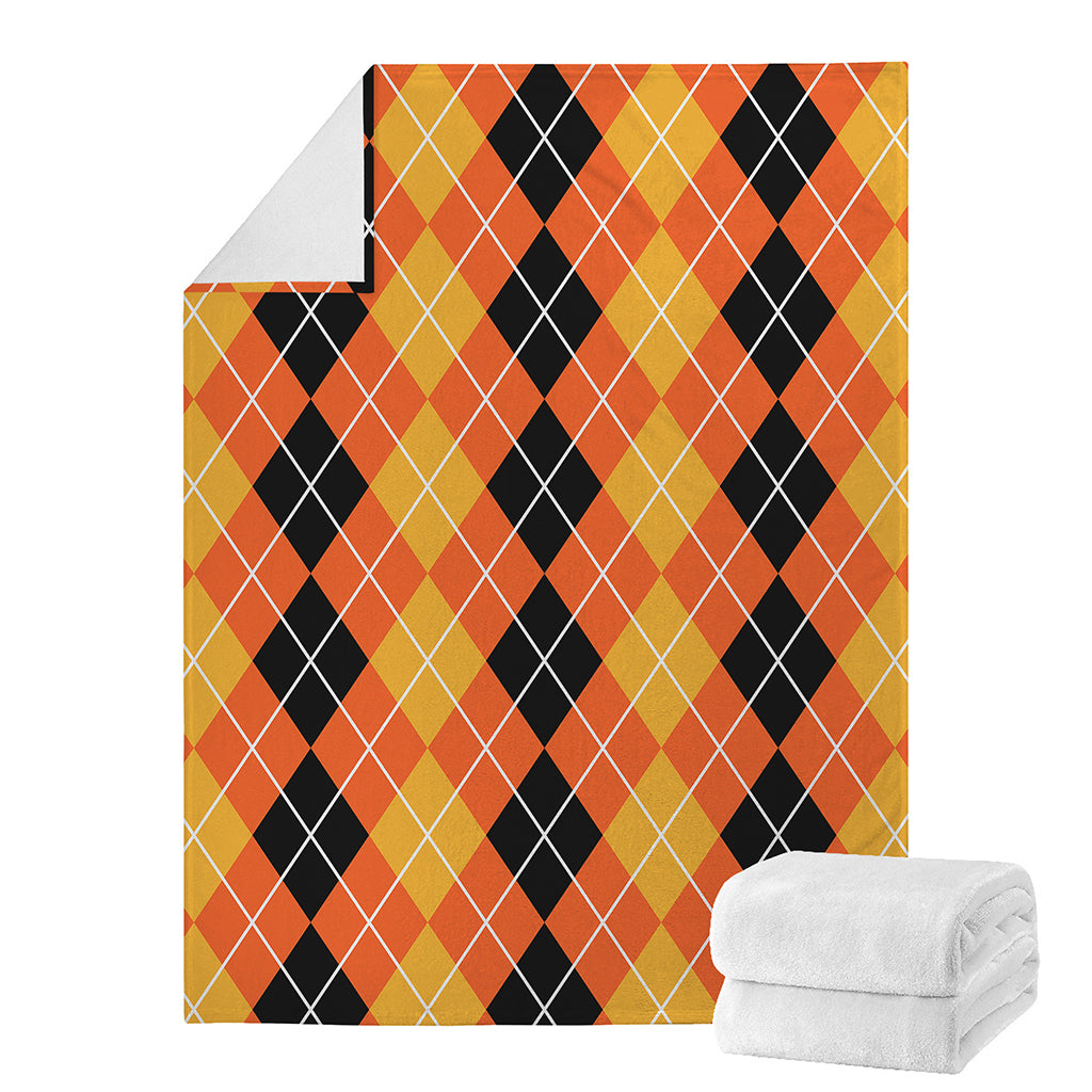 Black And Orange Argyle Pattern Print Blanket