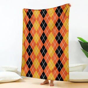 Black And Orange Argyle Pattern Print Blanket