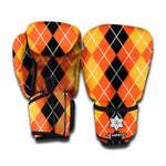 Black And Orange Argyle Pattern Print Boxing Gloves