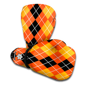 Black And Orange Argyle Pattern Print Boxing Gloves