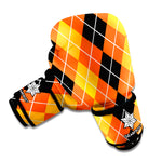 Black And Orange Argyle Pattern Print Boxing Gloves