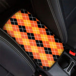 Black And Orange Argyle Pattern Print Car Center Console Cover