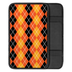 Black And Orange Argyle Pattern Print Car Center Console Cover