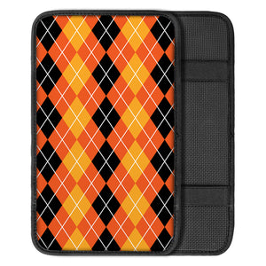 Black And Orange Argyle Pattern Print Car Center Console Cover