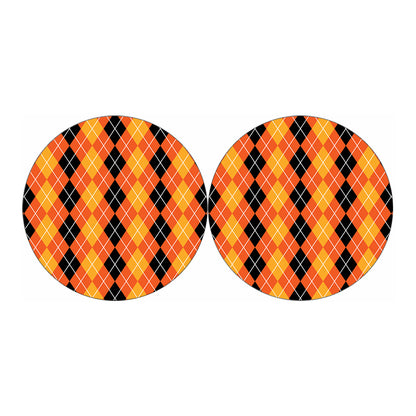 Black And Orange Argyle Pattern Print Car Coasters