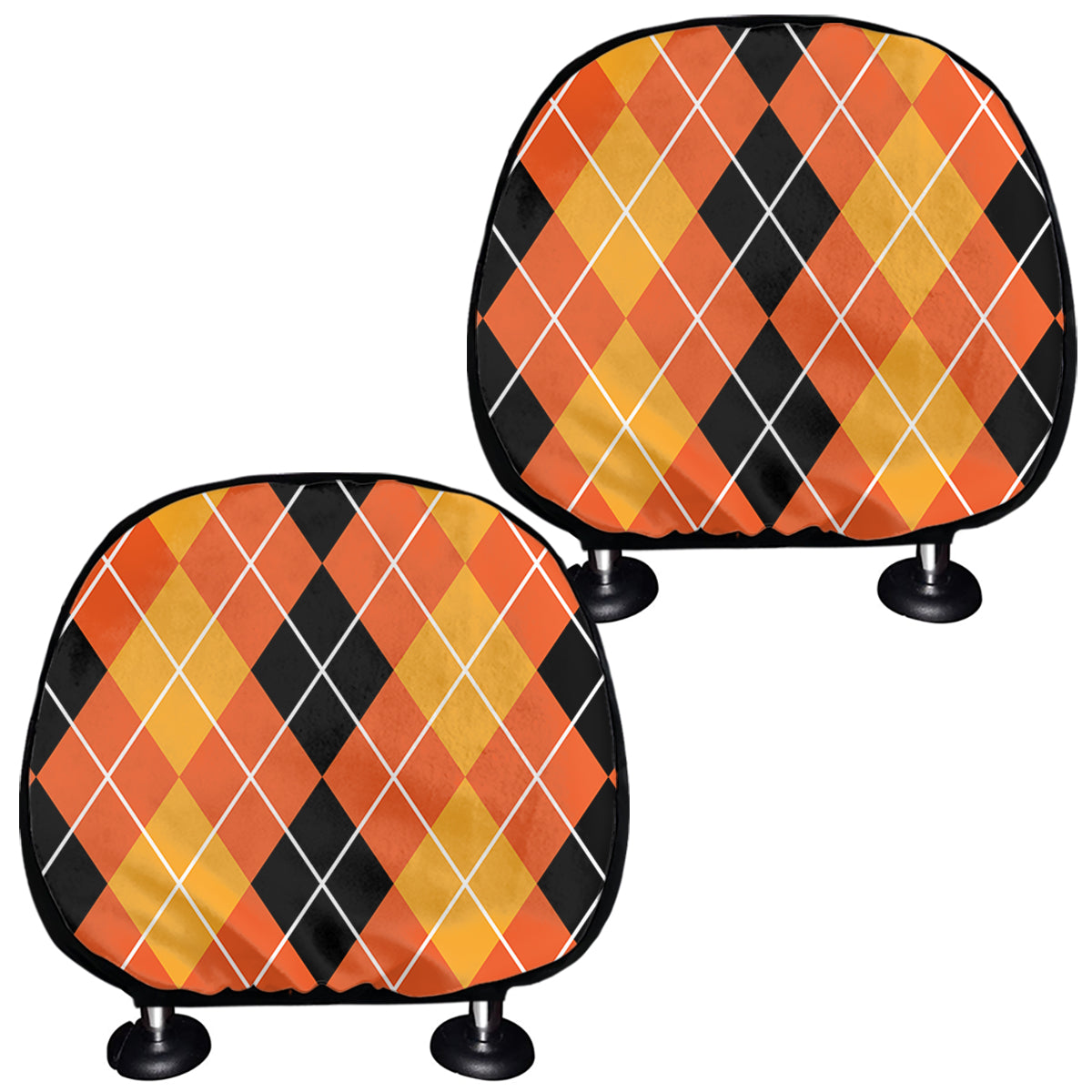 Black And Orange Argyle Pattern Print Car Headrest Covers