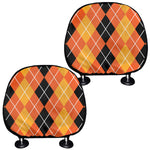 Black And Orange Argyle Pattern Print Car Headrest Covers