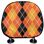 Black And Orange Argyle Pattern Print Car Headrest Covers