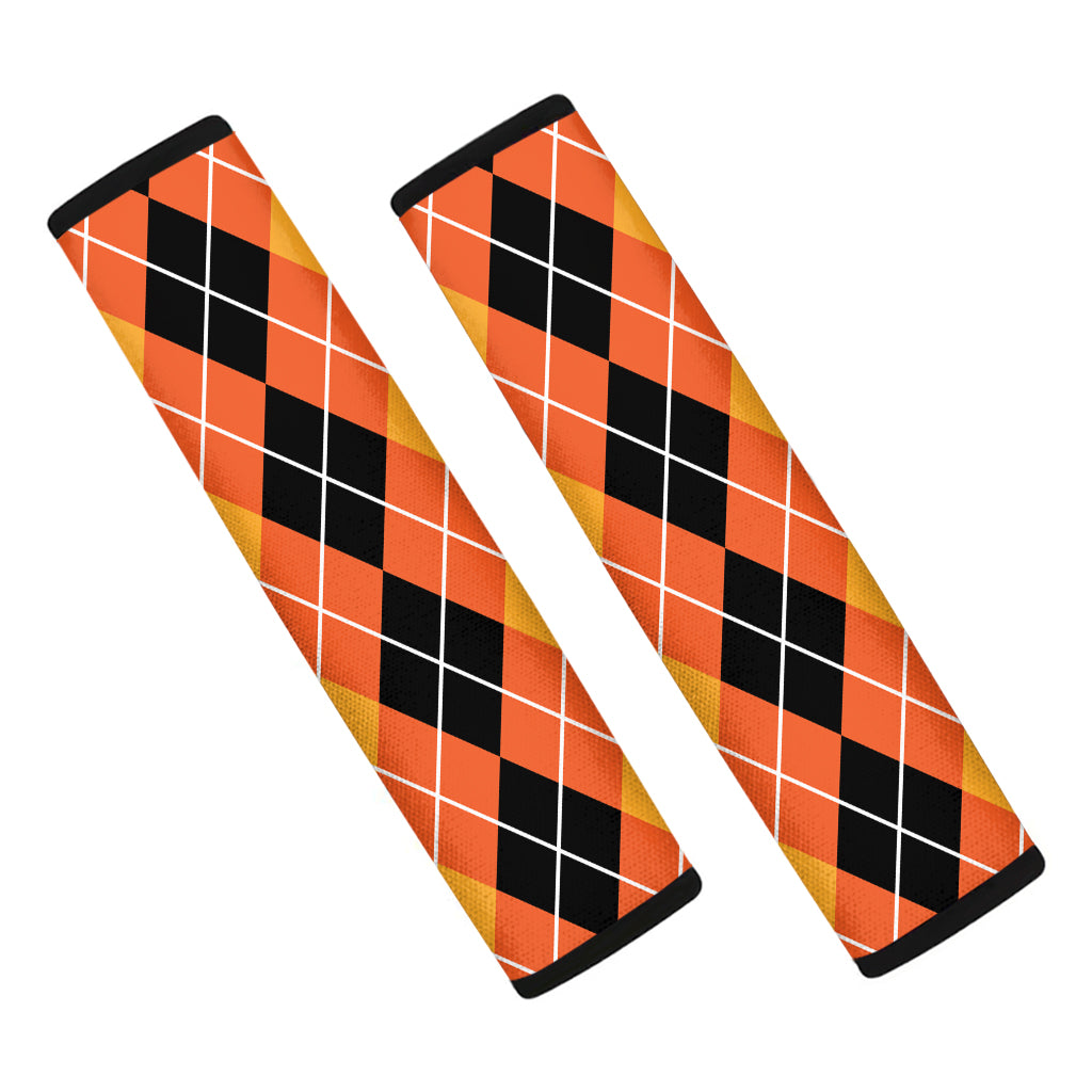 Black And Orange Argyle Pattern Print Car Seat Belt Covers