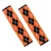 Black And Orange Argyle Pattern Print Car Seat Belt Covers