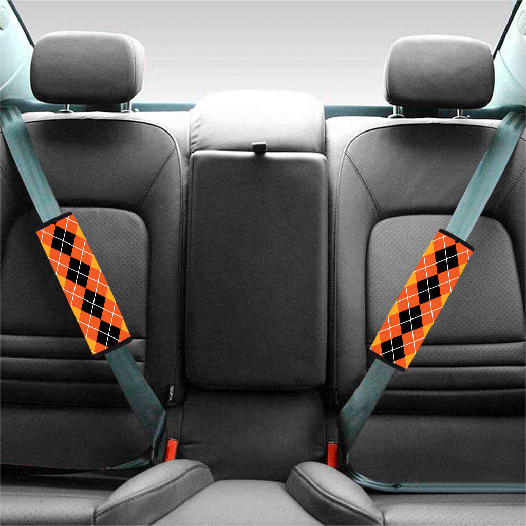 Black And Orange Argyle Pattern Print Car Seat Belt Covers