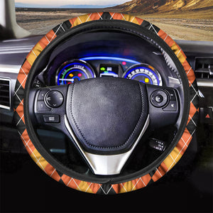 Black And Orange Argyle Pattern Print Car Steering Wheel Cover