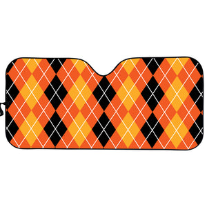 Black And Orange Argyle Pattern Print Car Sun Shade