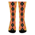 Black And Orange Argyle Pattern Print Crew Socks