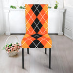 Black And Orange Argyle Pattern Print Dining Chair Slipcover