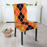 Black And Orange Argyle Pattern Print Dining Chair Slipcover