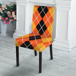 Black And Orange Argyle Pattern Print Dining Chair Slipcover