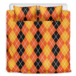 Black And Orange Argyle Pattern Print Duvet Cover Bedding Set